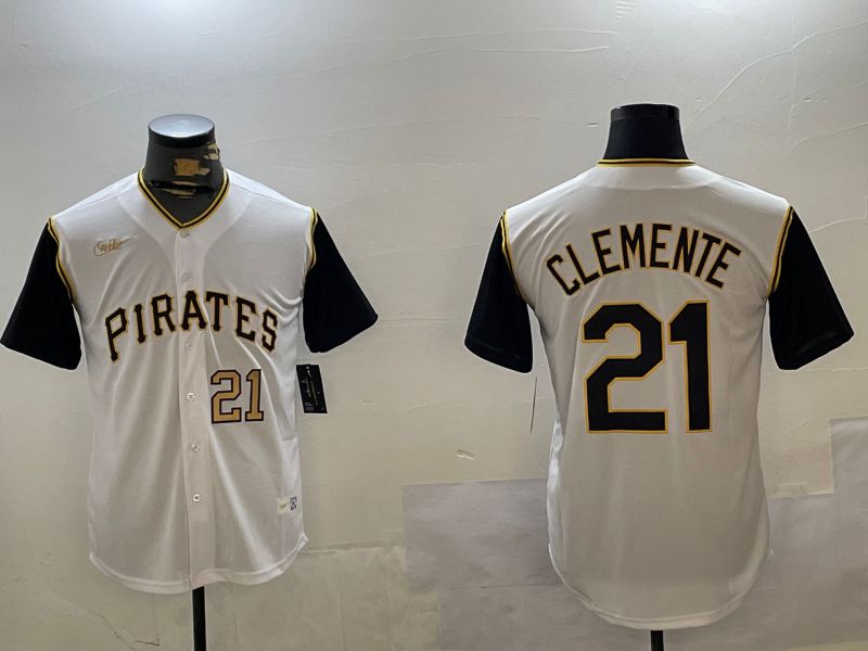 Men Pittsburgh Pirates #21 Clemente White Throwback Game 2024 Nike MLB Jersey style 1